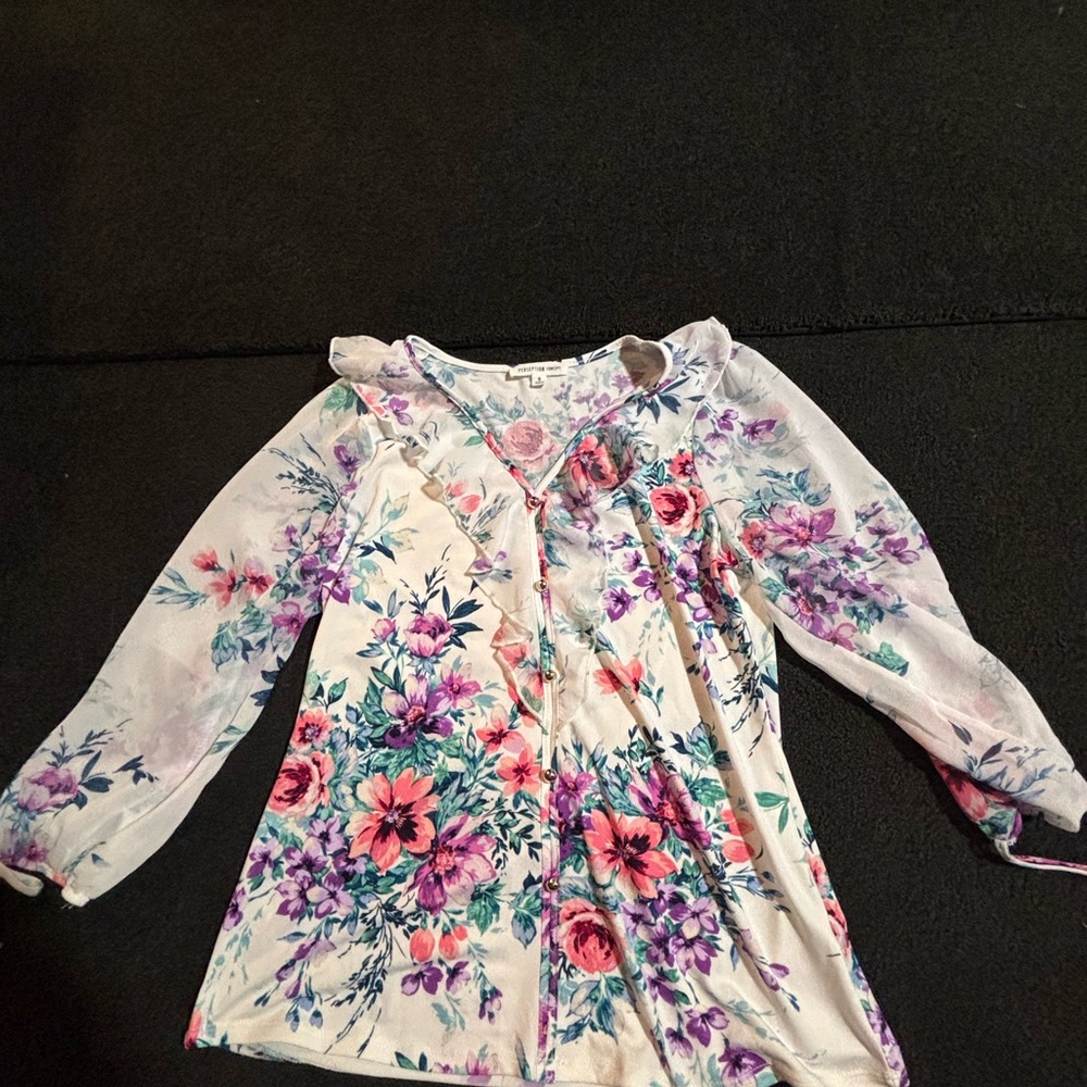 PerSeption Concept Floral Blouse with Sheer Sleeves